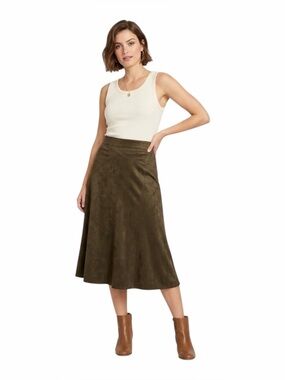East 5th Faux Suede Midi Maxi Skirt Womens 12 Olive Green